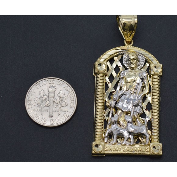 Real Solid 10K Yellow Gold Shiny Diamond Cut Saint Lazarus Pendant 10.0gr - Picture 4 of 9